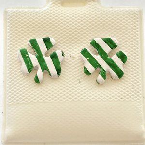 Green Shamrock Earrings Clover Enamel Irish St Patricks Day Celtic Luck Post